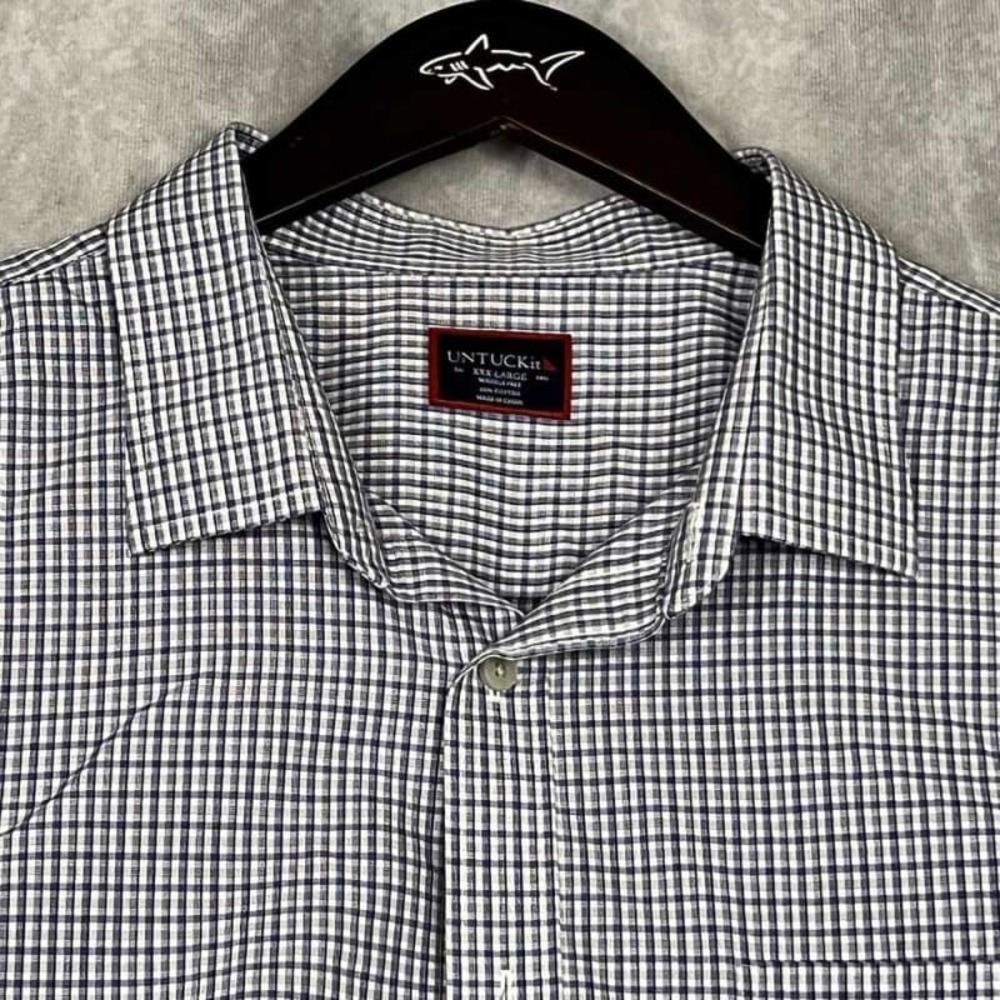 UNTUCKit XXXL Men's Blue Plaid Long Sleeve 100% Cotton Shirt